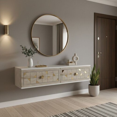 Hanah home komoda Moka 120, 120 cm, bela / travertin / zlatna Cene