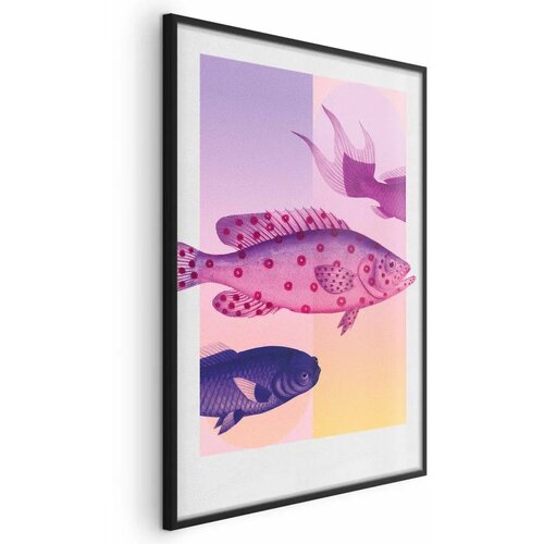  Plakat - Fantastic Fish - artistic illustration of fish on a colorful background 60x90 Crni okvir Cijene