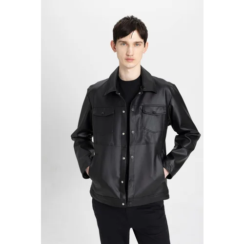 Defacto Slim Fit Shirt Collar Taffeta Faux Leather Coat