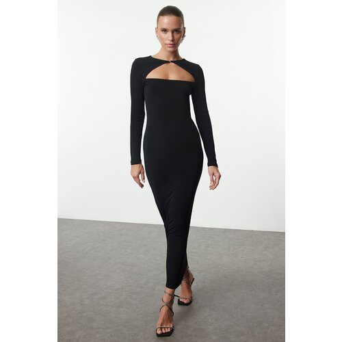 Trendyol Black Cut Out/Window Detailed Knitted Elegant Evening Dress Slike