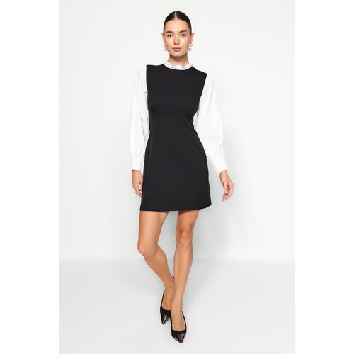 Trendyol Black A-Line Shirt Detailed Mini Woven Dress Slike