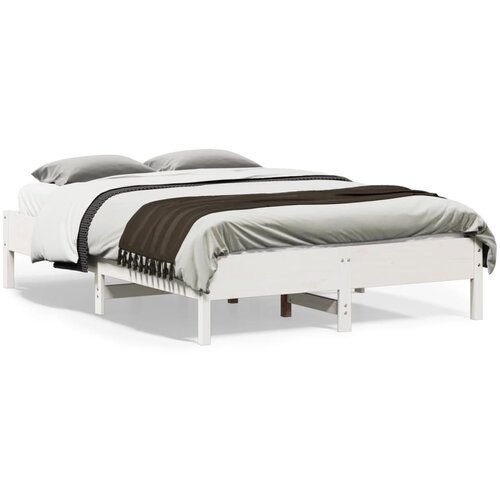 VidaXL Posteljni okvir bel 135x190 cm trdna borovina Slike