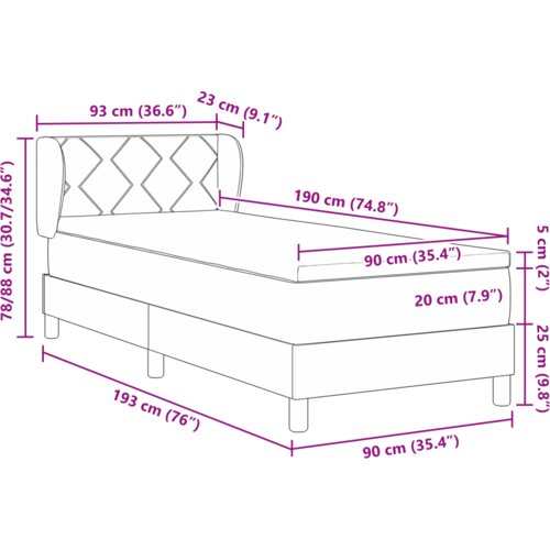 vidaXL Box Spring Krevet s Madracem, Tamno Siva, 90x190 cm Tkanina Cijene