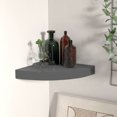 VidaXL plutajuća kutna polica visoki sjaj siva 25 x 25 x 3,8 cm MDF Slike
