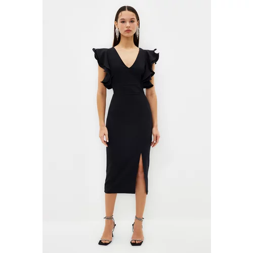 Trendyol Black Ruffle Detailed Elegant Evening Dress
