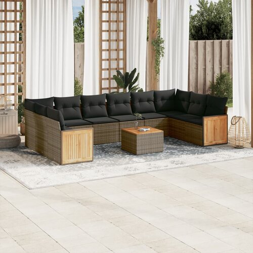  11-dijelni set vrtnih sofa od poliratana s jastucima sivi Slike