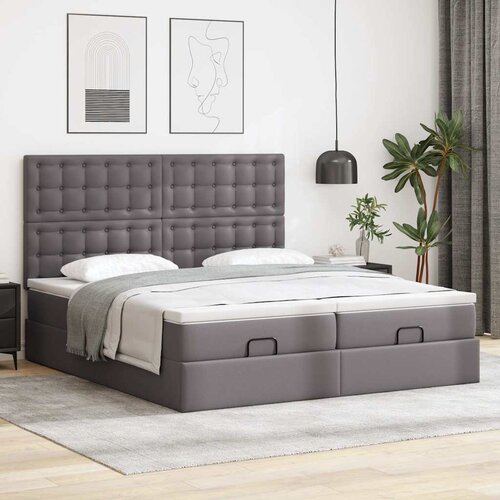  Otomanski krevet s madracima i LED sivi 180x200 cm umjetna koža Slike
