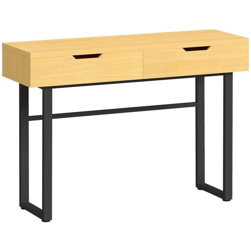 Konzolni stolić uski stolić za hodnik s 2 ladice metalni okvir za hodnik 110 x 35 x 76 5 cm prirodna zavr&amp;scaron;na obrada Slike