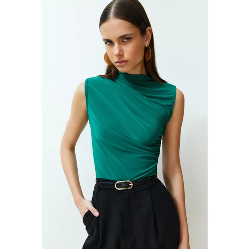 Trendyol Green Zero Sleeve Gathered Formal Stretch Knitted Blouse