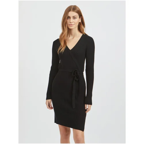 Vila Black Women's Ribbed Sweater Dress Ril - Women