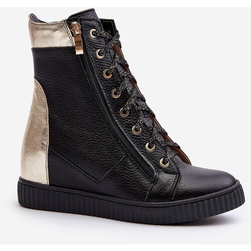 Zazoo 3081 Women&amp;#039;s Leather Sneakers With Wedge Black Slike