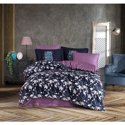  adelita purpledark bluewhite tencel satin double quilt cover set Cene