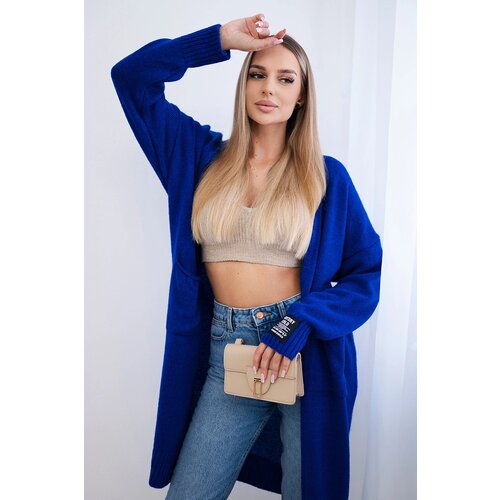 Kesi Włoski Cardigan with pockets and sleeve patch cornflower blue Slike