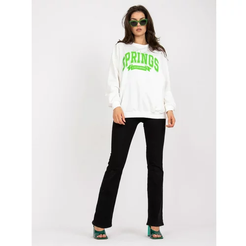 Fashion Hunters White and green oversize sweatshirt without a hood with a print