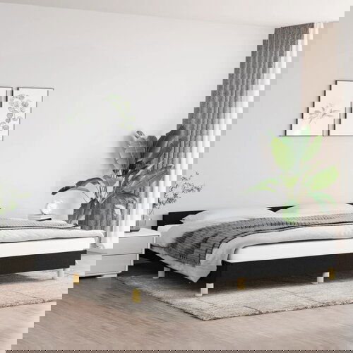 The Living Store Posteljni okvir brez vzmetnice črn 200x200 cm blago - Posteljni Okvir Z Vzglavjem, (21528849) Cene