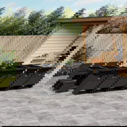 The Living Store Vrtna jedilna garnitura z blazinami 17-delna črn poli ratan - Vrtna Jedilna Garnitura, (21428515) Slike