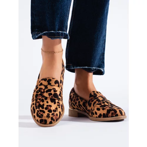 SHELOVET Women's suede loafers leopard
