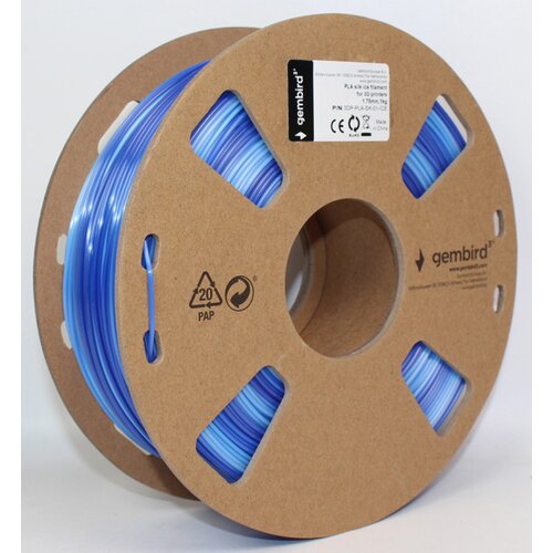 Gembird 3DP-PLA-SK-01-ICE PLA Svilenkasti led Filament za 3D stampac 1.75mm, kotur 1KG Ice blue + dark blue Cene