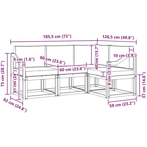  Set vanjskih sofa 4 kom. Prirodna i krem Smeđa 185,5 x 126,5 x 73 cm Slike