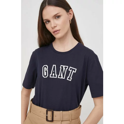 Gant Pamučna majica za žene, boja: tamno plava