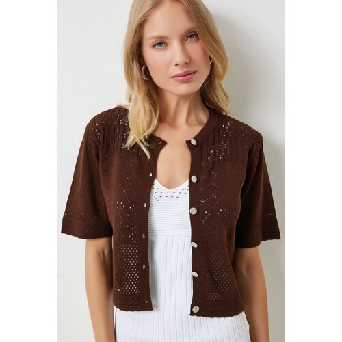  Women&amp;#039;s Brown Openwork Seasonal Knitwear Cardigan Slike