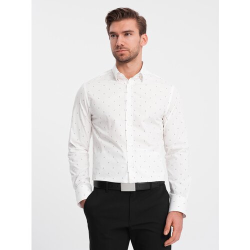 Ombre Classic men's cotton SLIM FIT shirt with anchors - white Slike