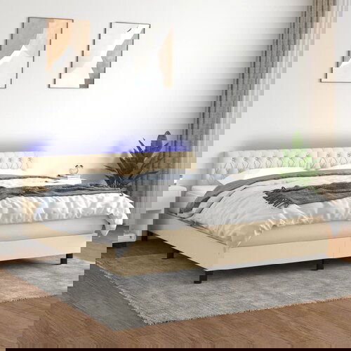 vidaXL Krevet box spring s madracem LED krem 160x200 cm od tkanine Cijene