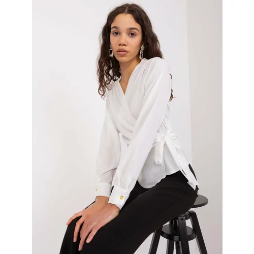 Fashion Hunters White formal blouse with a clutch neckline
