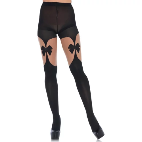 Leg Avenue OPAQUE ILLUSION GARTERBELT TIGHTS WITH FRONT AND BACK BOW
