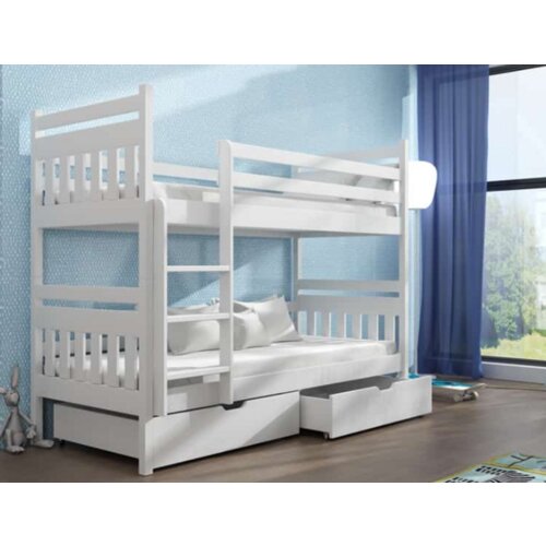 Adas drveni dečiji krevet na sprat sa fiokom - beli - 200x90 cm Slike