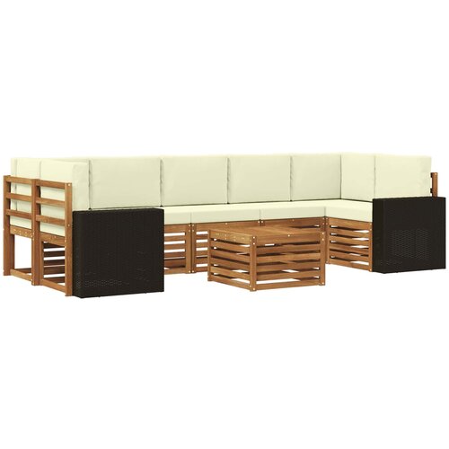  Set vanjskih sofa 8 kom. Prirodna i krem Čvrsto drvo akacije Slike