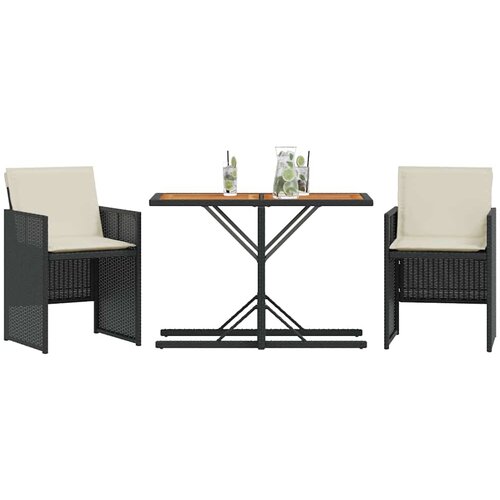  3-dijelni bistro set s jastucima crni od poliratana Slike