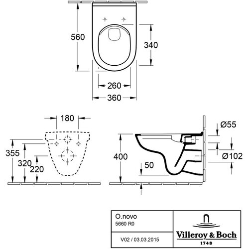 Villeroy &amp;amp; Boch viseča brezrobna WC &amp;scaron;koljka 360x560 O.NOVO Alpin White 5660R001 (brez WC deske) Slike