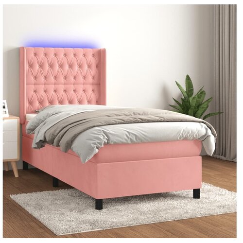  Box spring postelja z vzmetnico LED roza 100x200 cm žamet Cene