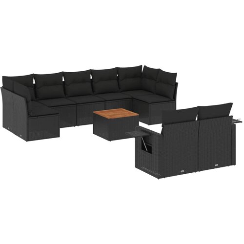  10-dijelni set vrtnih sofa s jastucima crni od poliratana Crna 62 x 62 x 69 cm Slike