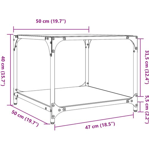  Stolići za kavu s crnim staklenim vrhom 2 kom 50x50x40 cm čelik Slike