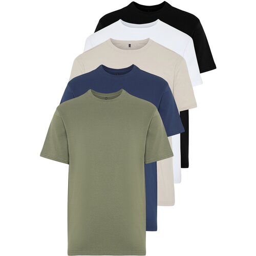 Trendyol multicolor men's 5 pack regular/normal cut basic 100% cotton t-shirt Cene