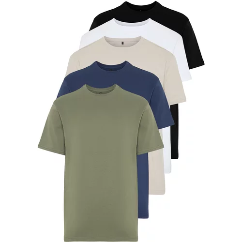 Trendyol Multicolor Men's 5 Pack Regular/Normal Cut Basic 100% Cotton T-Shirt