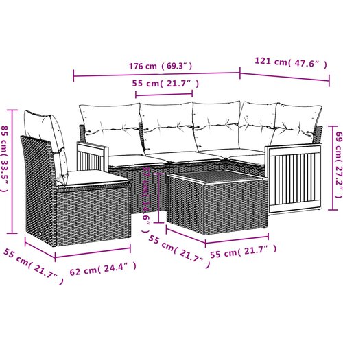  6-dijelni set vrtnih sofa s jastucima bež od poliratana 62 x 62 x 69 cm Slike