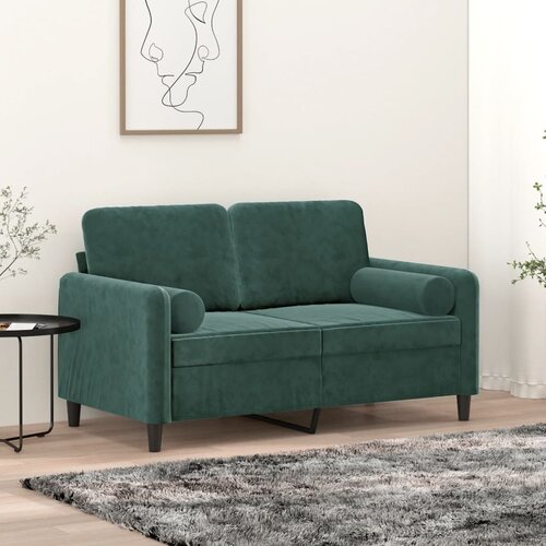 vidaXL Kavč dvosed z okrasnimi blazinami temno zelen 120 cm žamet Cene