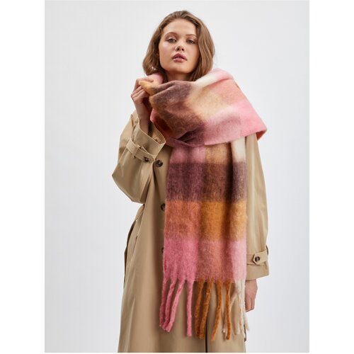 Orsay Pink-Brown Ladies Checkered Scarf - Ladies Cijene