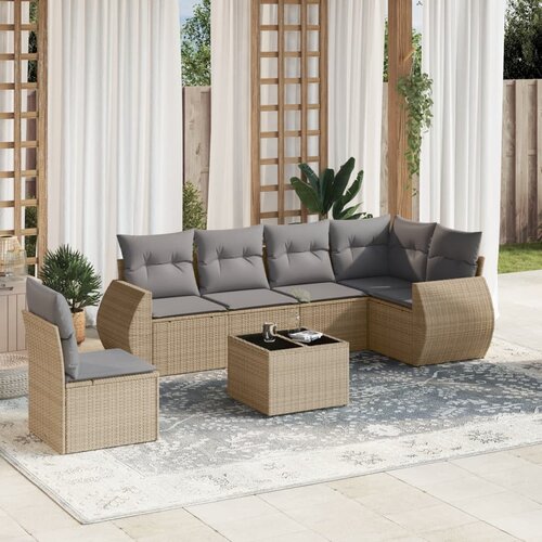 vidaXL 7-dijelni set vrtnih sofa od poliratana s jastucima bež Cijene