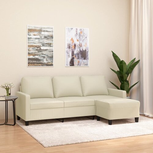  The Living Store Kavč trosed s stolčkom za noge krem 180 cm umetno usnje - Trosed S Stolčkom Za Noge, (21454361) Cene