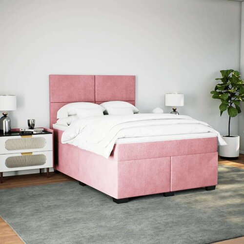 vidaXL Box spring postelja z vzmetnico roza 140x190 cm žamet Cene