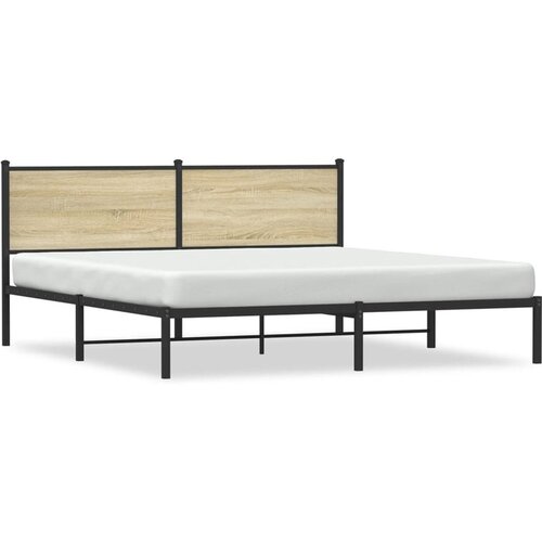 VidaXL Kovinski posteljni okvir z vzglavjem sonoma hrast 183x213 cm Slike