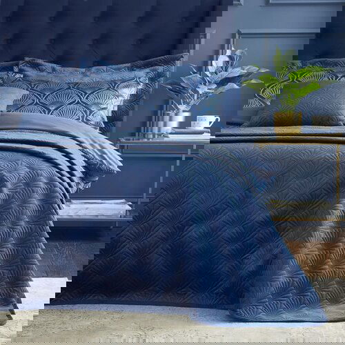 Catherine Lansfield Modro pregrinjalo za zakonsko posteljo 220x230 cm Art Deco Pearl - Catherine Lansfield Cene