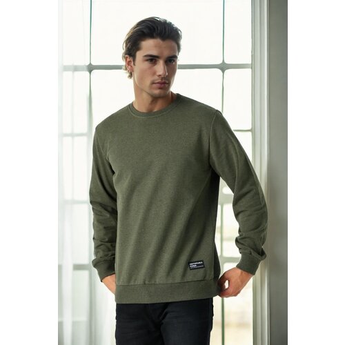 Dewberry 64602 Basic Crew Neck Mens Sweatshirt-Khaki Slike