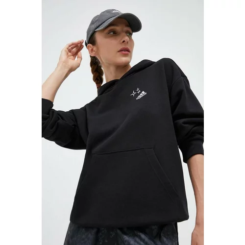 Adidas Bombažen pulover ženska, črna barva, s kapuco