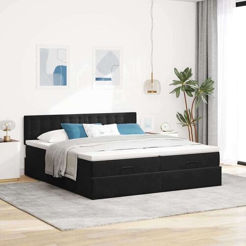 VidaXL otomanski okvir kreveta s madracima crni 200x200cm bar&amp;scaron;unasti Slike