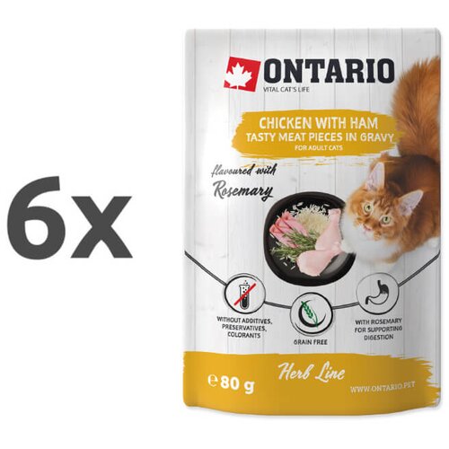 Ontario Cat Herb Line vrečka - pi&scaron;čanec in &scaron;unka - 80 g 6 x 80 g Cene